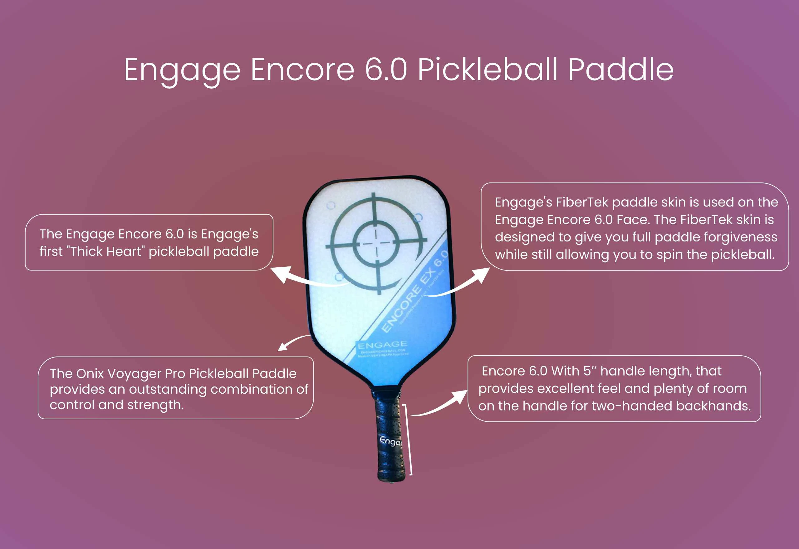 Engage Encore 6.0 Pickleball Paddle infographic