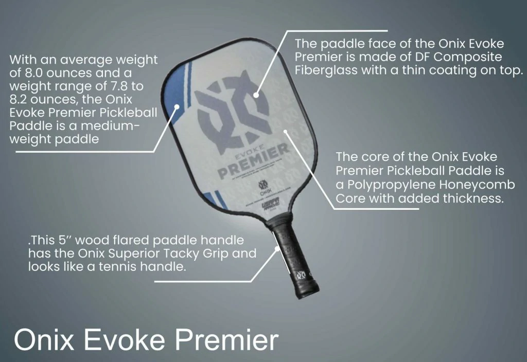 Onix Evoke Premier Pickleball Paddle Infographic