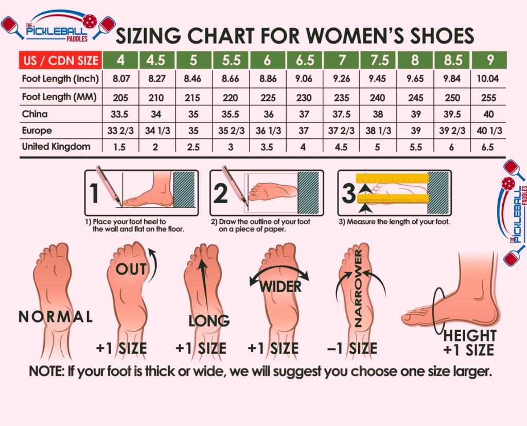 pickleball shoes sizes for women